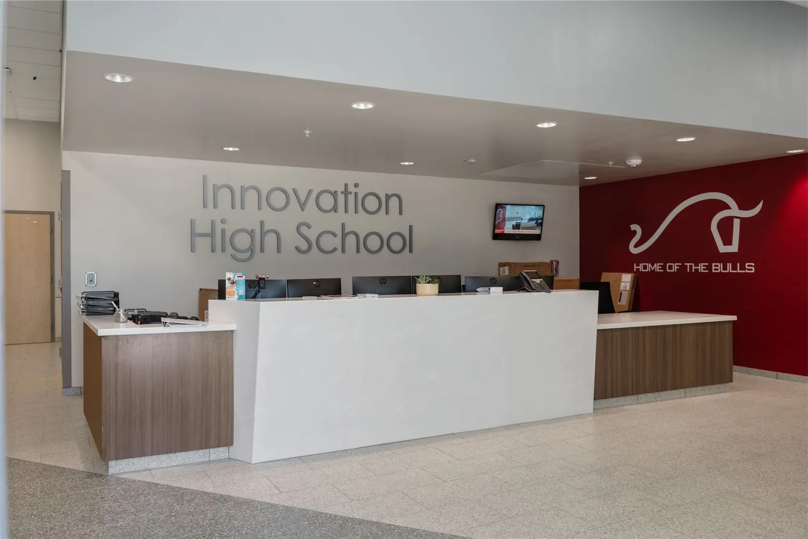 Reception area flooring at Innovation High School
